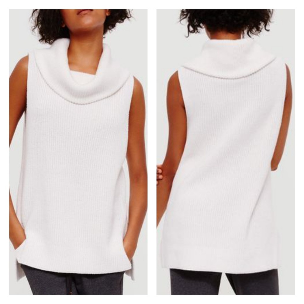 LOU & GREY White Sleeveless Cowl Neck Knit Top S - Picture 1 of 8